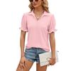 GMXIA Women's Fashion Casual Summer Solid Color Print Short Sleeve Tuck Lapel Loose Blouses & Shirts