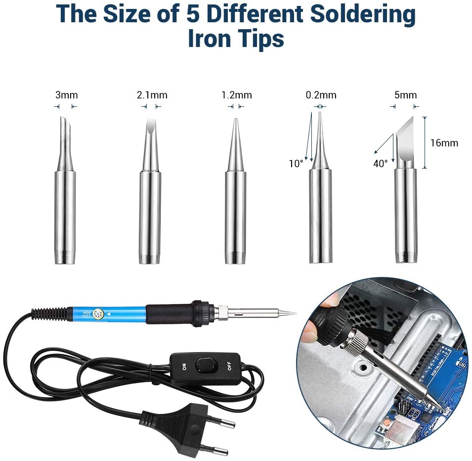 60W Electric Soldering Iron Gun Stand Tool Tweezers Kit Solder Welding Pen Welder