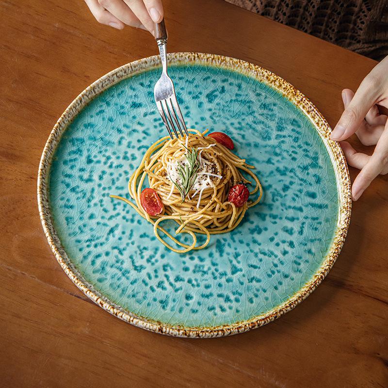 Mirror Ice Cracks Large 10.5-Inch Ceramic Disc Restaurant Cooking Plate Sashimi Plate Exit