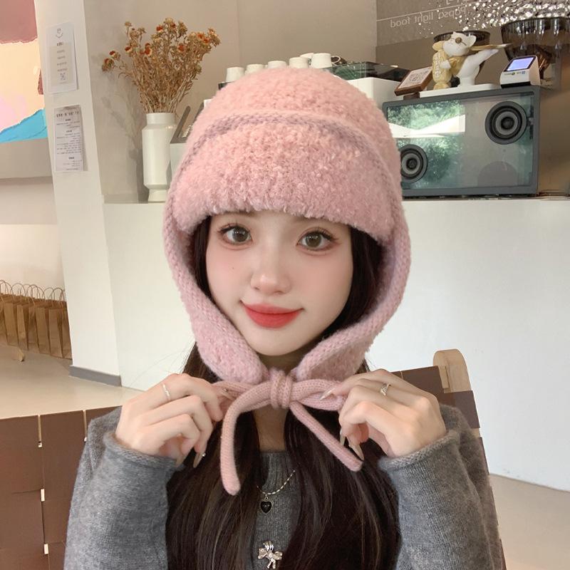 Autumn and Winter New Knitted Hat Outdoor Cold and Warm Wool Hat Plush Versatile Face Small Ear Hat Children