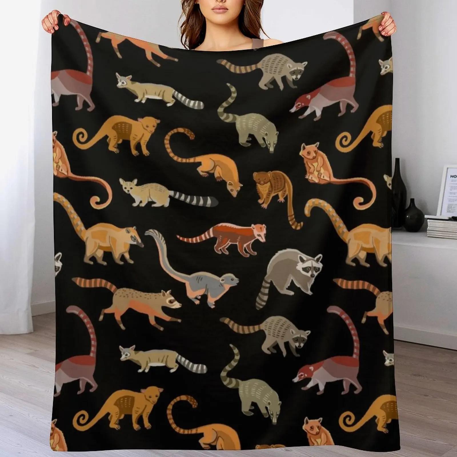 

Raccoons and Relatives Species of Procyonidae Pattern Coatis Olingos etc Throw Blanket Patio outdoor blanket 102x76cm(40x30in)