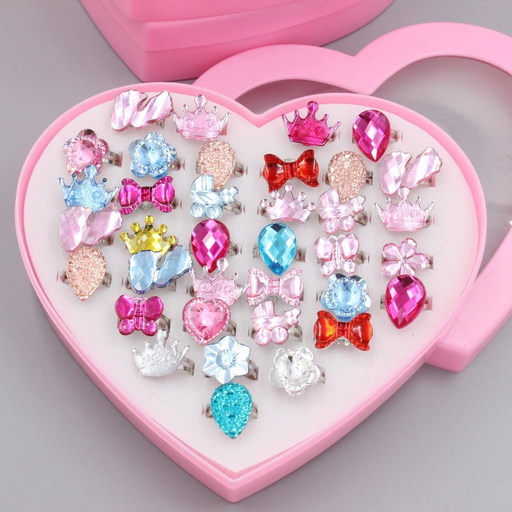 10/24/36Pcs Fancy Adjustable Rhinestone Rings Princess Party Favors Kids Girls Acrylic Ring Accessories Beauty Fashion Toys