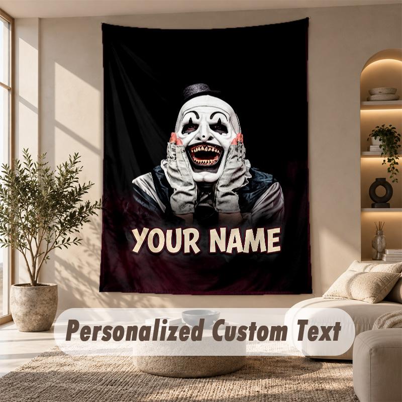 Wandteppich Benutzerdefinierter Name Text, Wandbehang Teppich Heimzimmer Dekor Terrifier Art der Clown