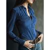 New Long-sleeved Deer Suede Shirt – Women’s Fitted Casual Shirt with Pockets