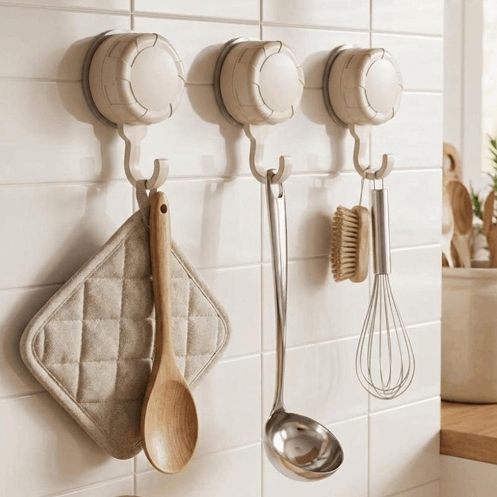3Pcs Detachable Suction Cup Hooks Reusable Bathroom Towel Hooks Simple Kitchen Storage Hook Toilet