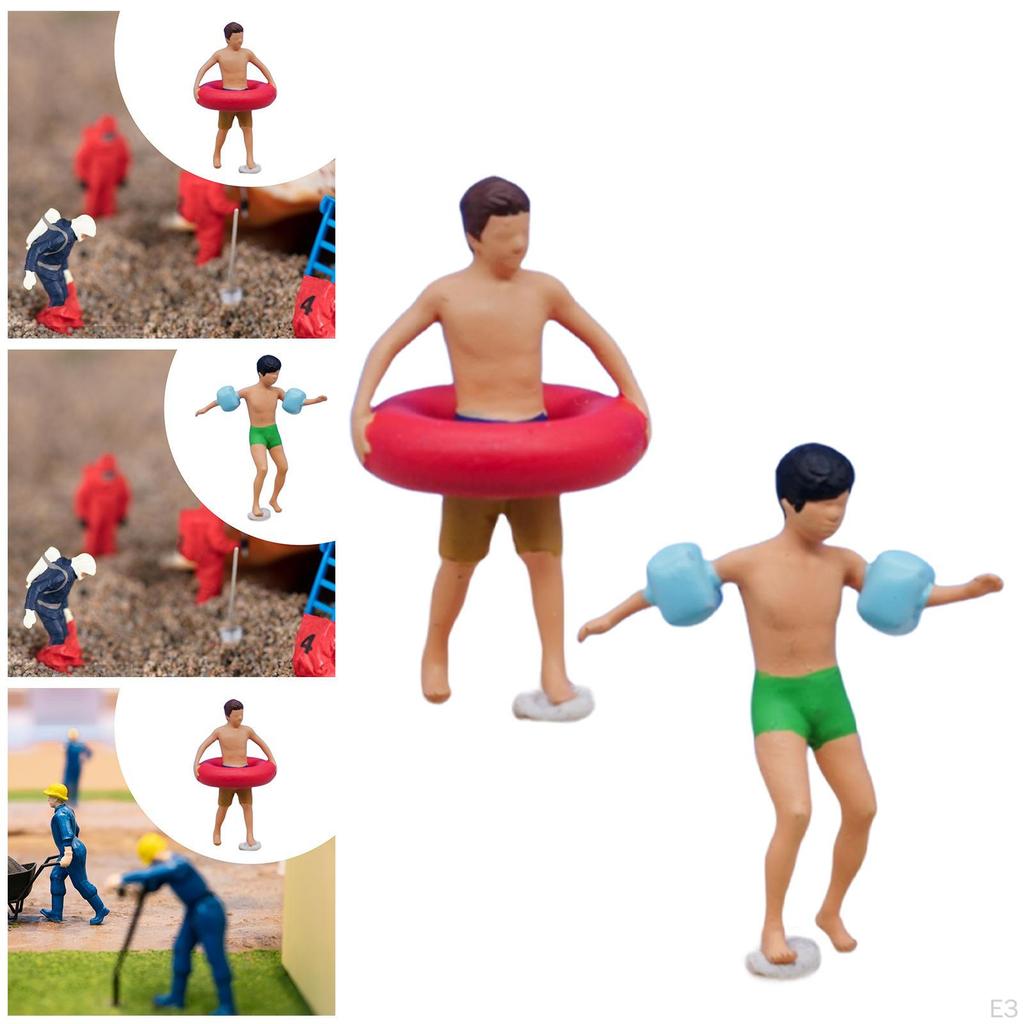 1/64 Diorama Figure Hand Painted Miniature Beach Surfing Scene Resin Figurines for Photo Props DIY