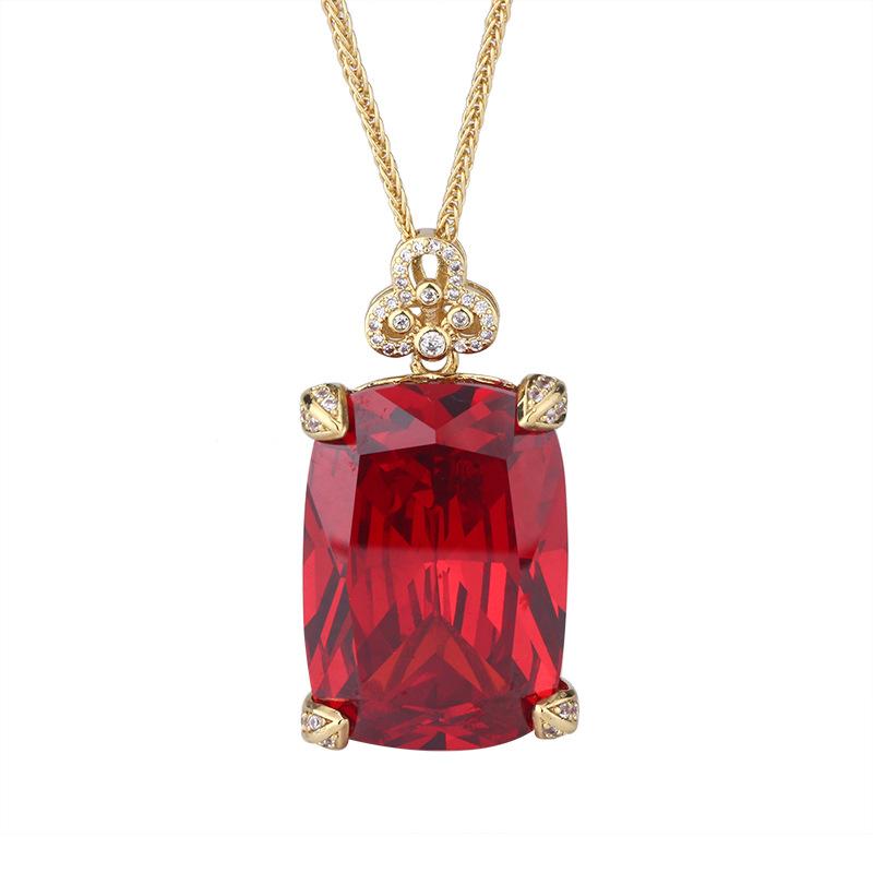 New Jewelry Copper Bottom Gold Plated Fashion Imitation Color Treasure Dafang Diamond Gold Pendant Necklace 20 * 28