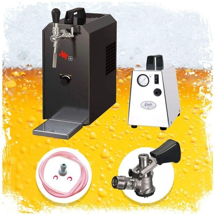 Compleet set biertapinstallatie JET 30 bierkoffer doorstroomkoeler 1-lijn droge koeler tot 35 L/h met combi tapkop en VK15 compressor