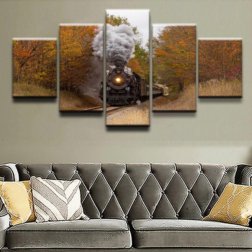 

Wall Art Canvas Painting 5 Panel Printed Fall Train Poster Home Modular Decor For Living Room Modular Picture Modern Artwork 20X35 20X45 20X55CM