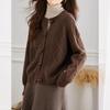 Corner buckle autumn and winter knitted cardigan retro commuter long-sleeved top loose and simple crew neck twist sweater jacket women