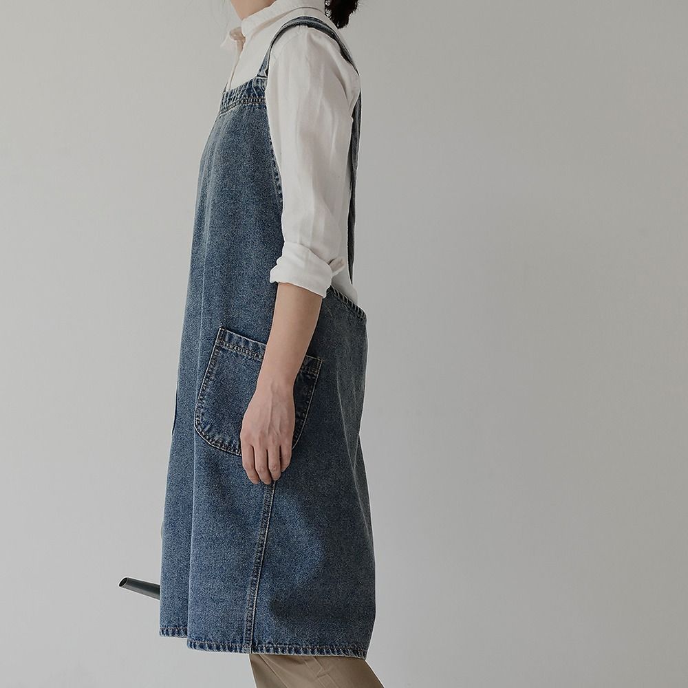 Oil-Proof Ladies Denim Apron Unisex Waiter Extended Aprons Kitchen Cooking Apron  Home Kitchen