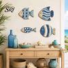 Decorative Fish for Walls 4Pcs/Set Wooden Wall Decor, Coastal Style Art, Distressed Retro Crafts Rustic Blue Ornaments Beach House Home Decoration
