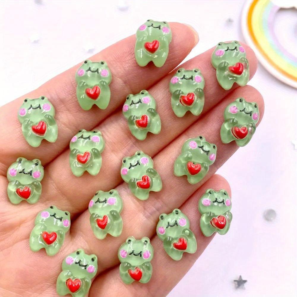 50pcs Resin Mini Glitter Colorful Kawaii Green Love Frog Art Nail Flatback Rhinestone Applique DIY Charm Scrapbook Accessories Crafts