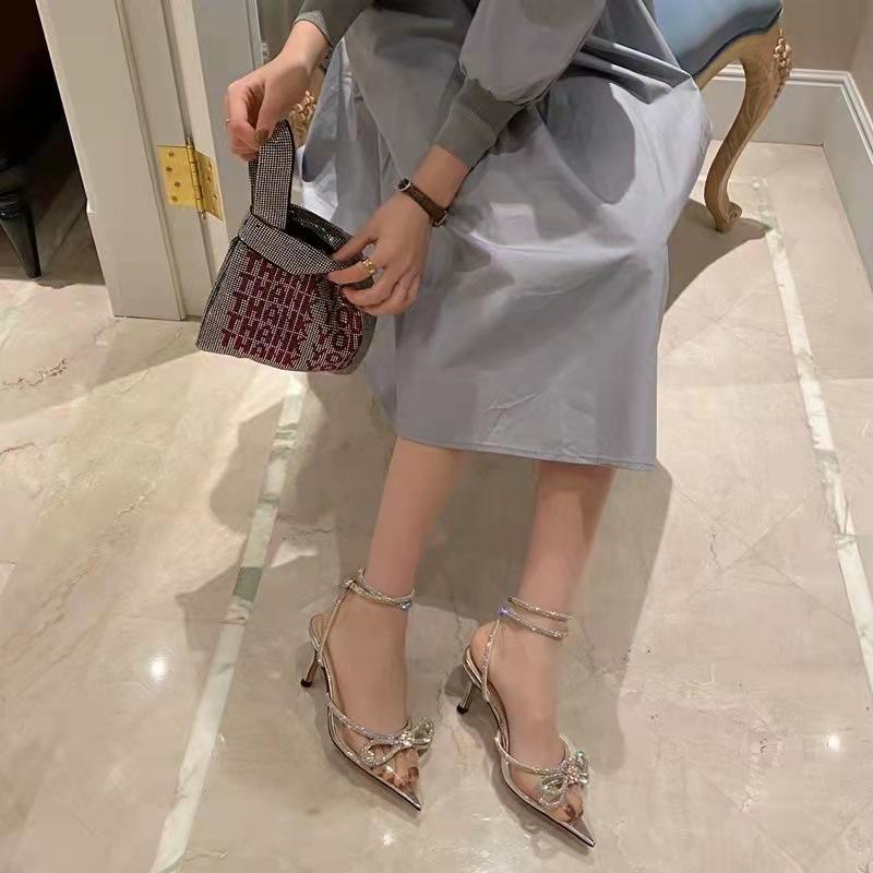 Pu Leather Vysoké podpatky Party Plesové Boty Třpytivé kamínky Dámské Lodičky Crystal Bowknot Saténové letní dámské boty
