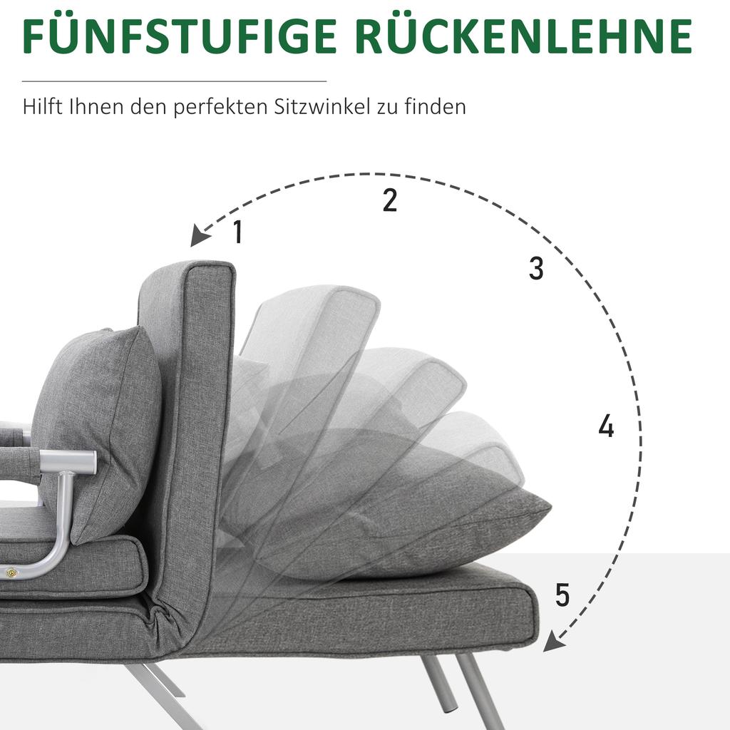 3 In 1 Sleeper Sofa Bed Function, Adjustable Backrest, Cushion, Guest Bed Linen Look, Folding Chair for Living Room Bedroom 65 X 69 X 80 Cm Light Grey