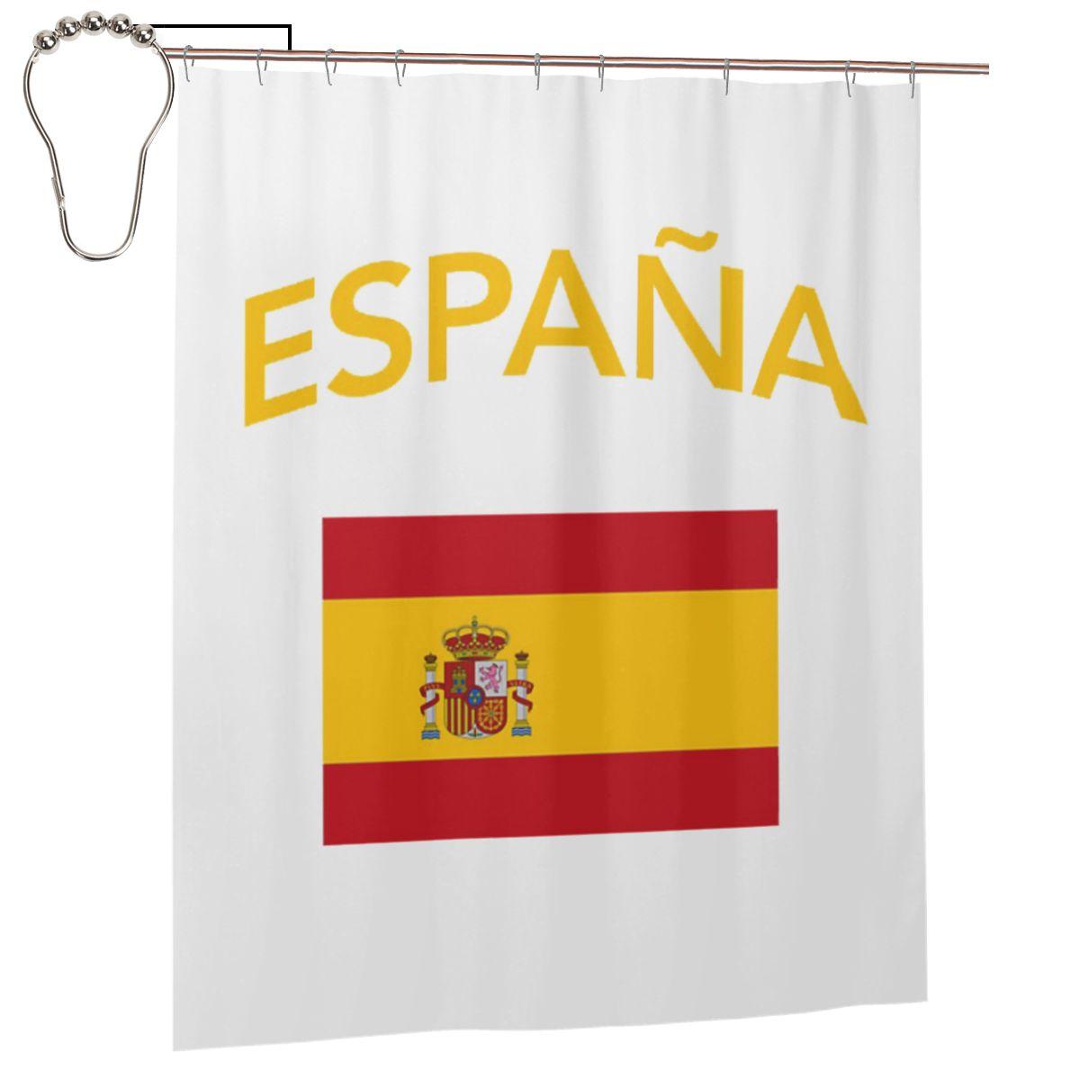 

Spain Spanish Flag Shower Curtain Bathroom Polyester Waterproof Bath Curtains With Hooks W60H190(CM)-1 Pcs