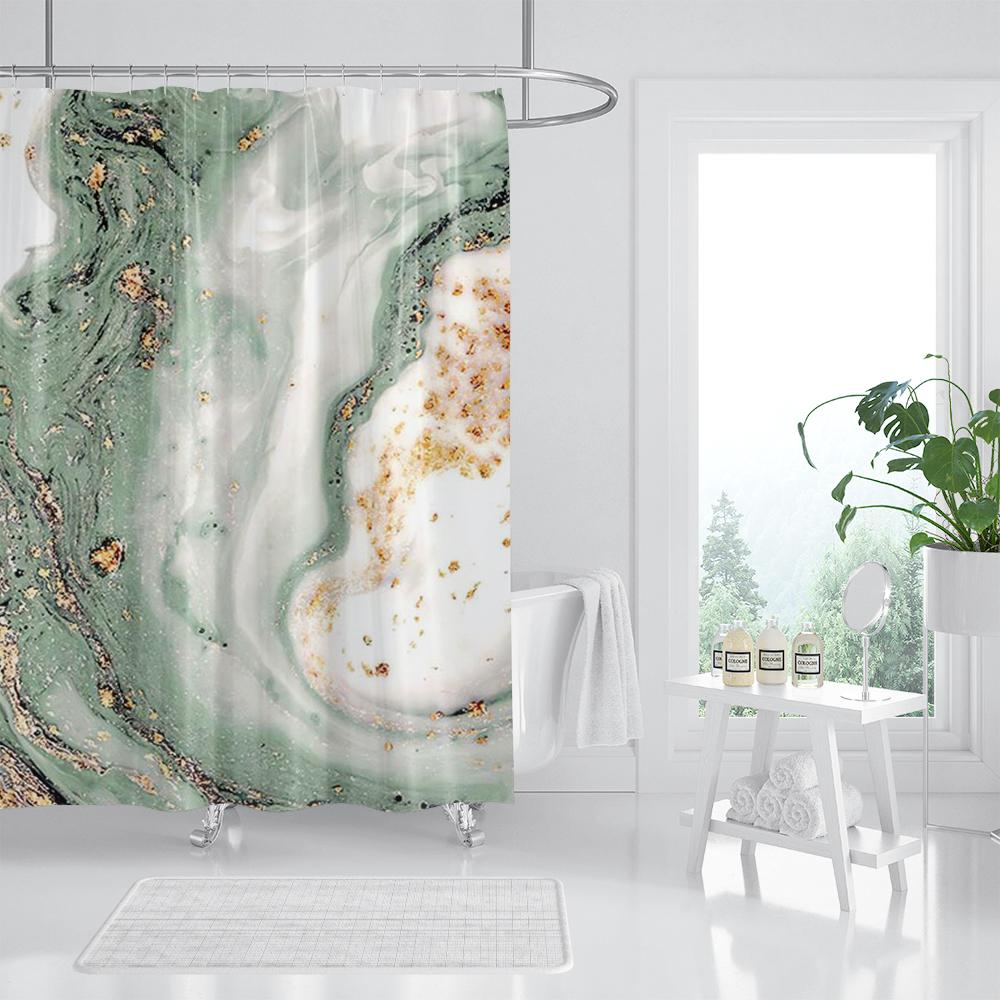 Abstract Marble Shower Curtains Creative Geometric Design Blue Purple Watercolor Print Bath Curtain Modern Fabric Bathroom Decor