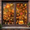 Nature Theme Window Art 5Pcs Autumn Maple Pumpkin Static Clings, Fall Harvest Stickers, Decorative PVC Glass Stickers Glue-Free Removable Decor