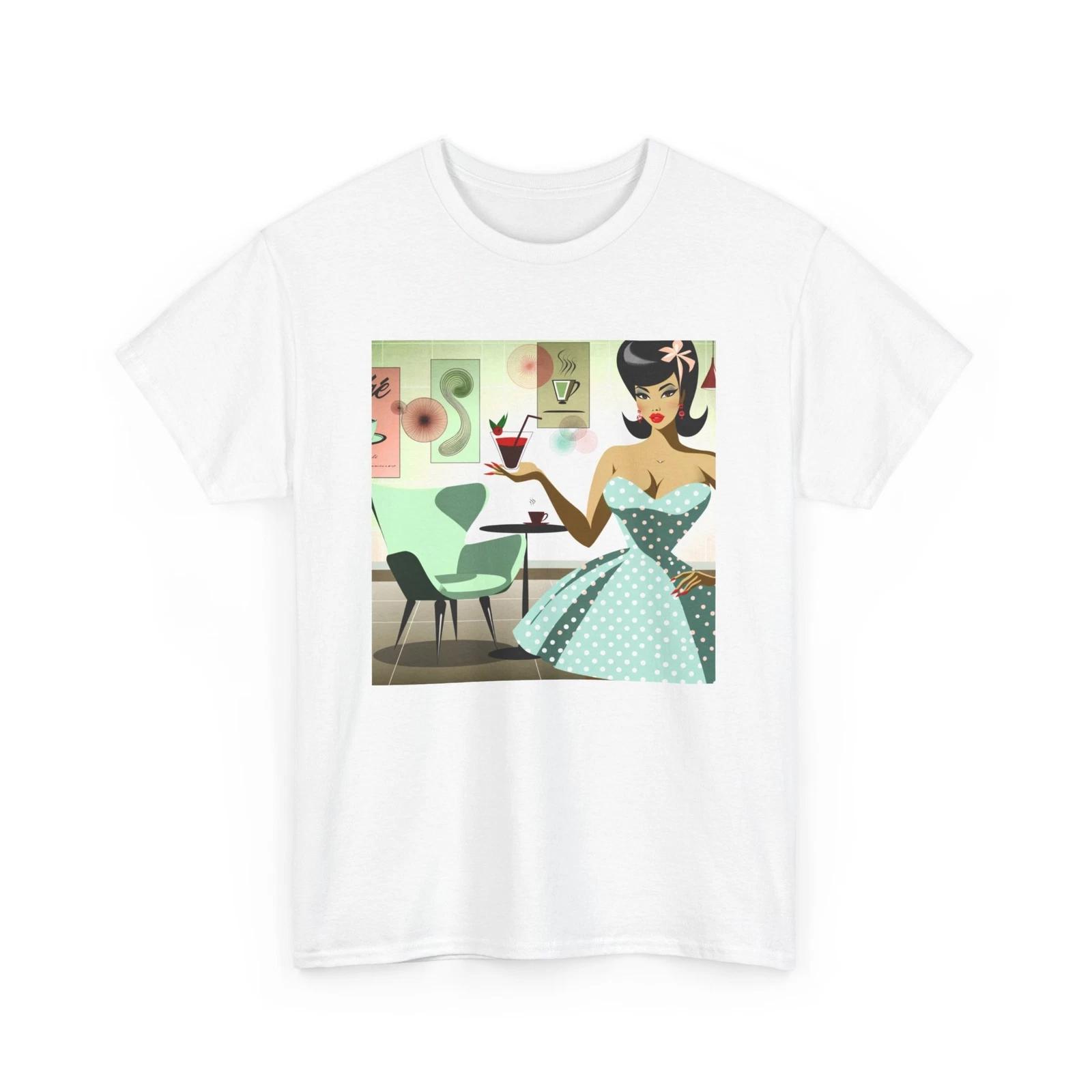 

Unisex Adult T Shirt Cafe Glamor Pinup Girl Cocktail Retro Sexy Abstract Graphic 4XL