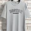 Men's Summer Loose Size 100% Cotton Trendy Boston Graphic Print Casual Fit Round Neck Short Sleeve T-shirt Top