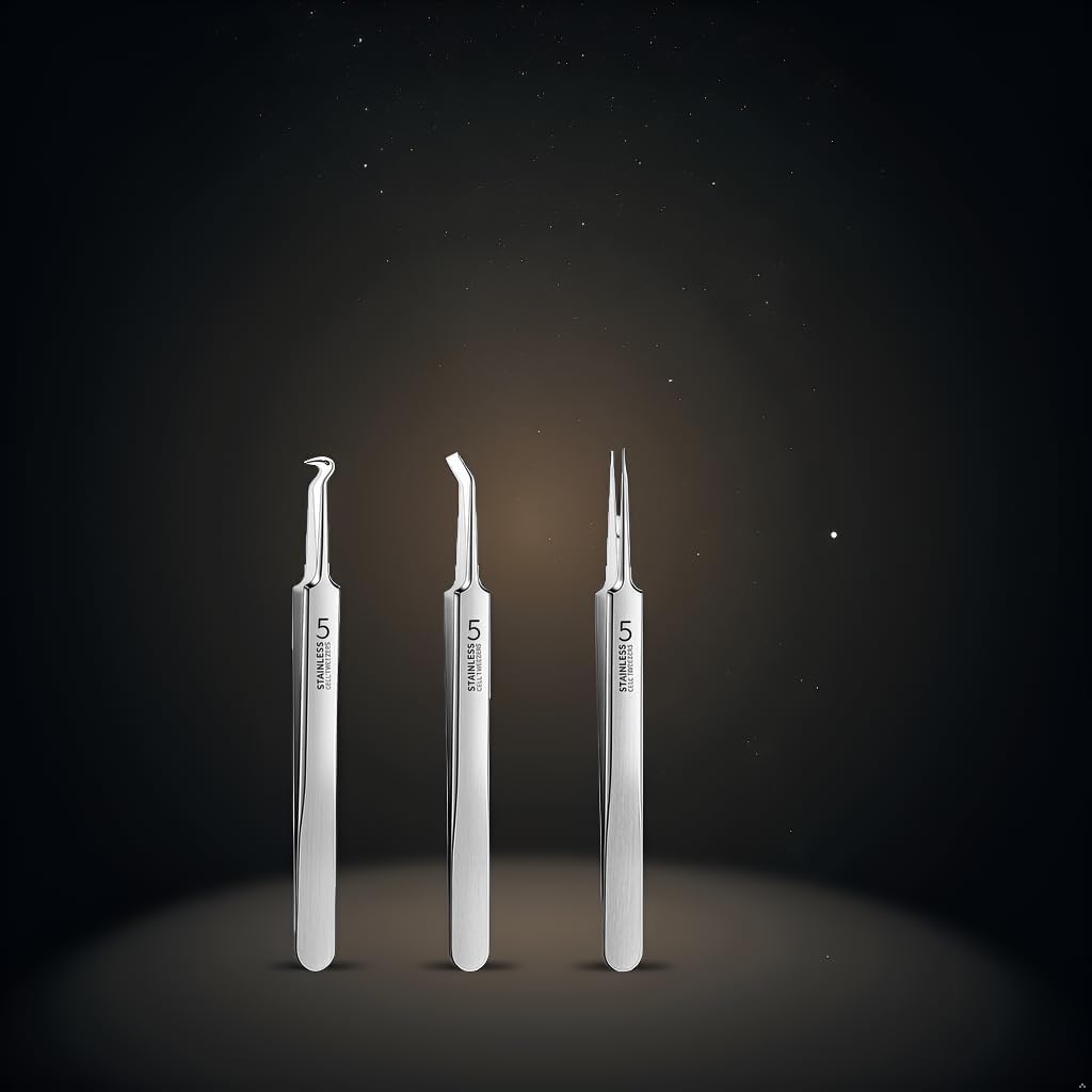 3 Pcs Professional Blackhead Tweezer Professional Facial Blackhead Remover Tweezers Precision Extractor Acne Removal Kit Pimple Popper Tool with