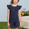 Summer Girls Cute Suit Flying Sleeves T-shirt Top + Ruffled Shorts Daily Outdoor Wear Cute Casual Fashion 2-Piece Set