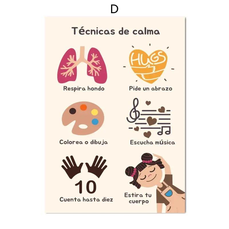 Boho Wandkunst Zahlen Alphabet Lernposter Spanisch Pädagogische Poster und Drucke Kinder Kleinkind Spielzimmer Dekor Leinwandmalerei