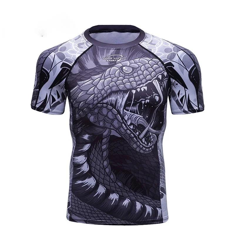 Men's 3D Digital Printed Short Sleeve T-shirt Animal Pattern Sports Tight Fit Large Size Casual Shirt for Autumn