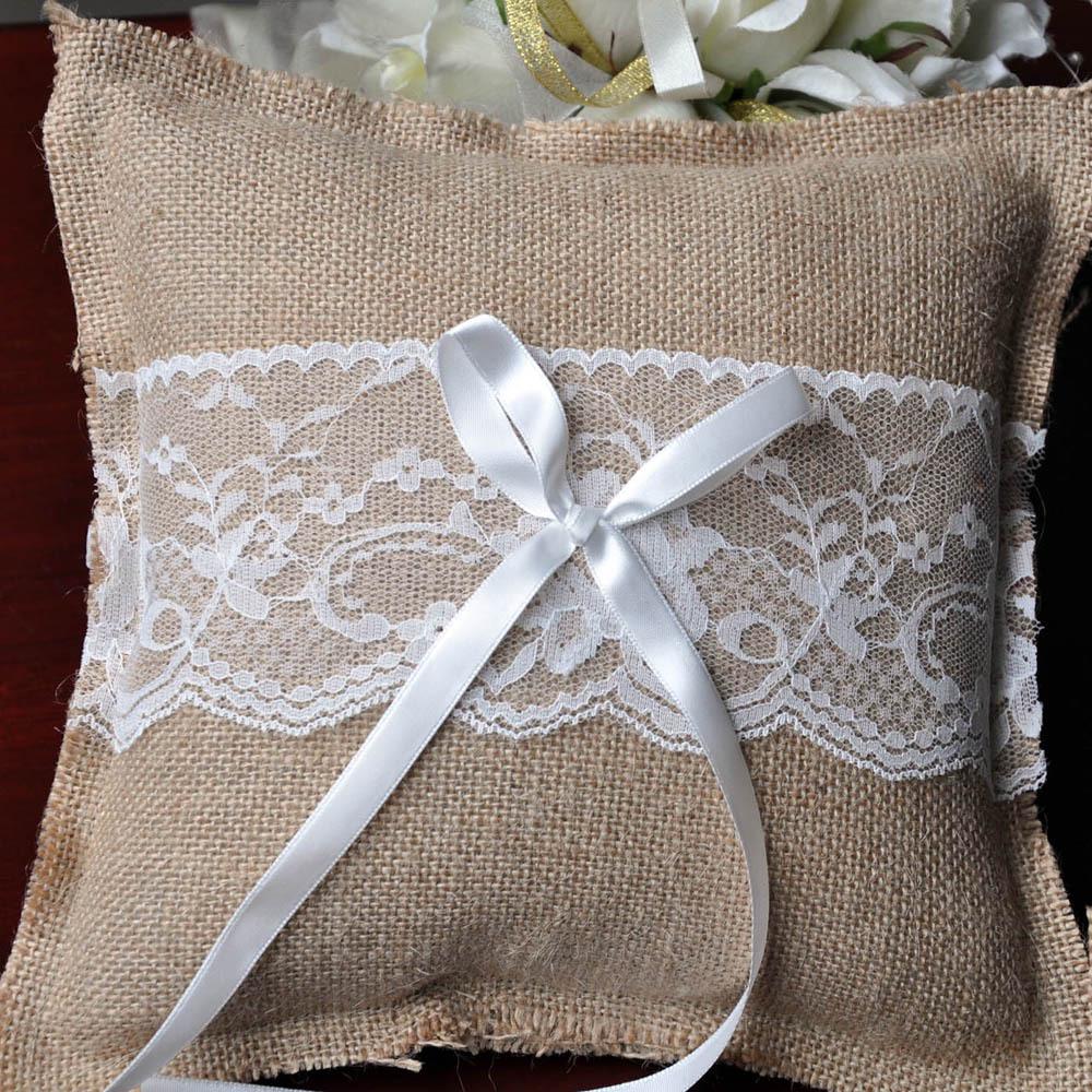 European & American Burlap Bride Ring Pillow Set for Weddings