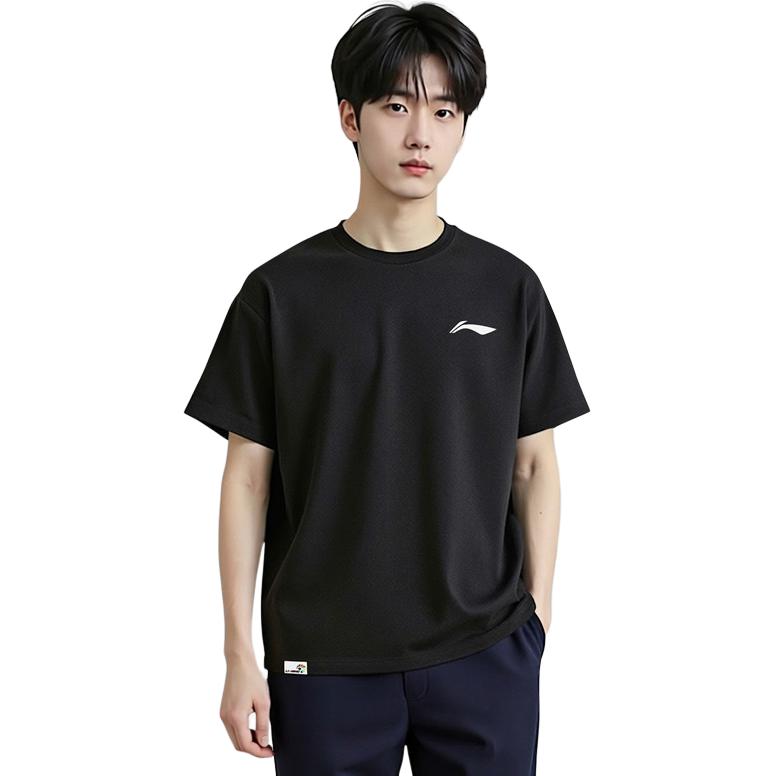 Li-Ning T-shirt Sportiva Casual Traspirante Comoda a Manica Corta Unisex alla Moda Semplice Versatile Nera ATSV677-1