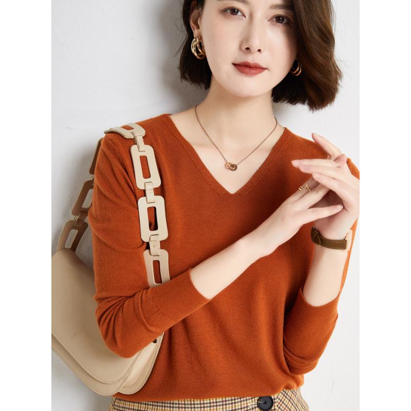 Women's Early Autumn V-Neck Long-Sleeve Loose Pullover Sweater
