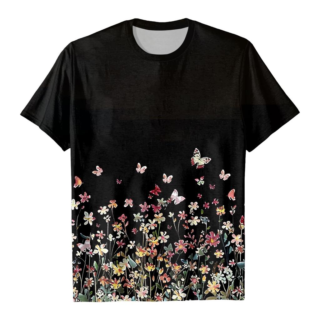 Summer Round Neck Floral Pattern 3D Print Top Fashionable Casual Short Sleeved Women's T-shirts