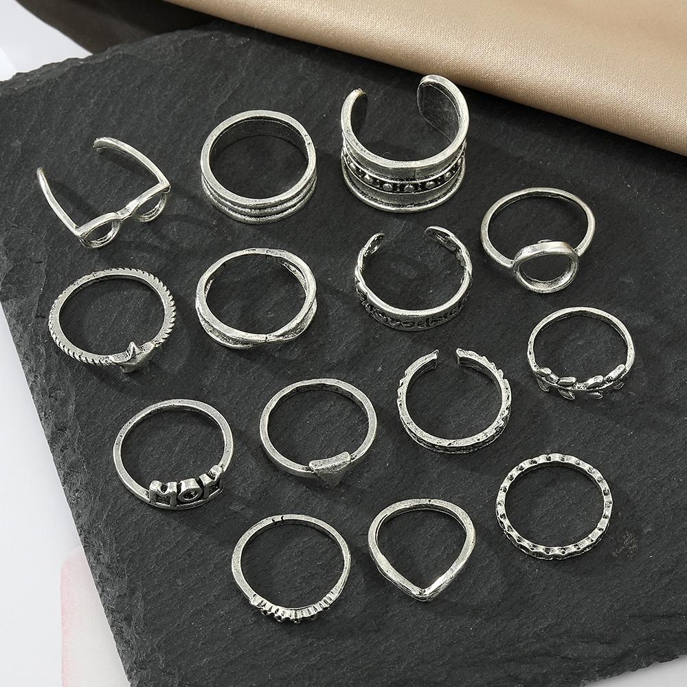 Ensemble de 14 pièces Bijoux Vintage Bague de Couple Bague Assortie Ensemble de Bagues Tempérament Élégant