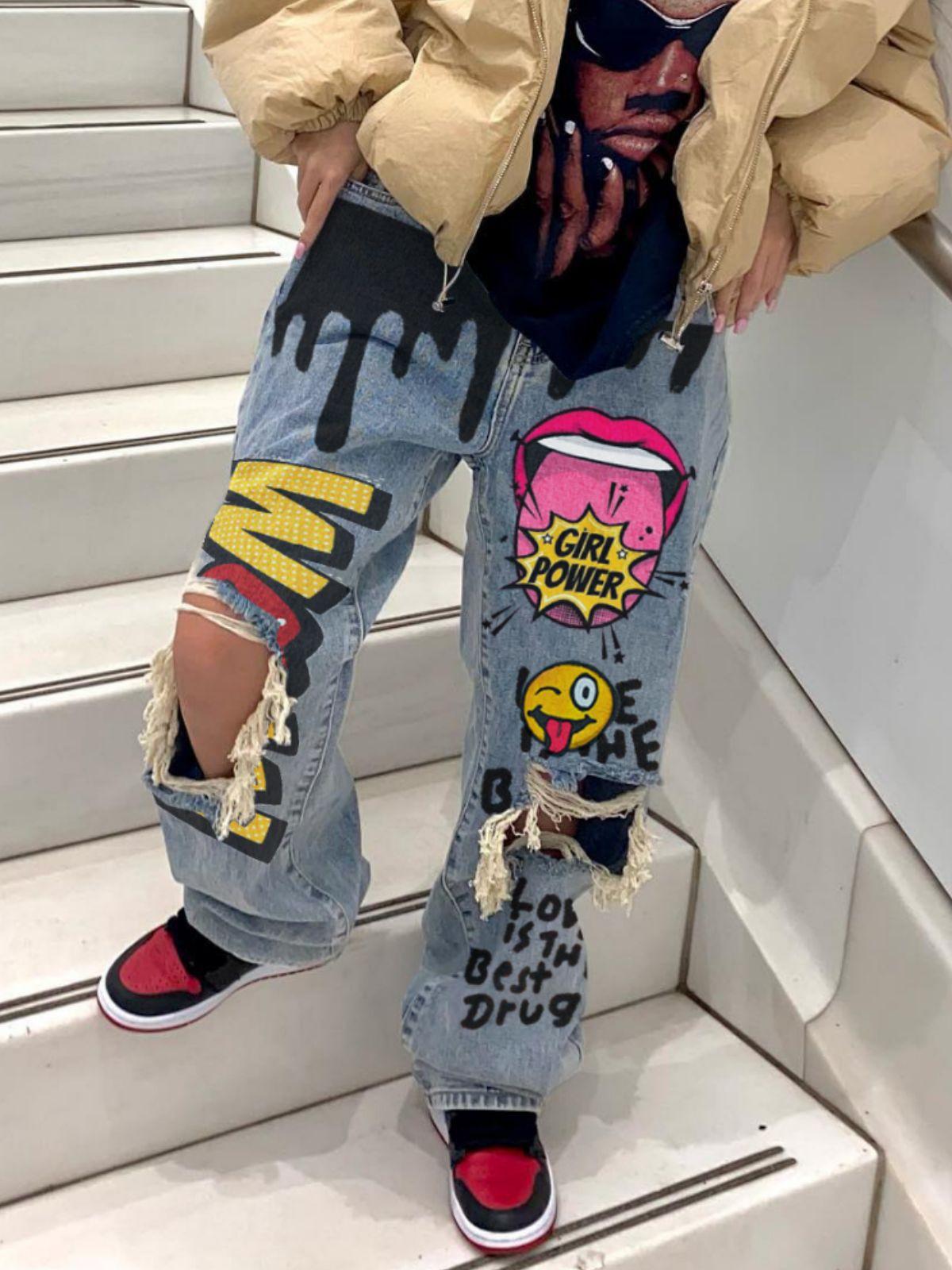 

2605 Новые модные брендовые персонализированные женские брюки с карманами и перфорацией, персонализированные модные женские джинсы с несколькими карманами