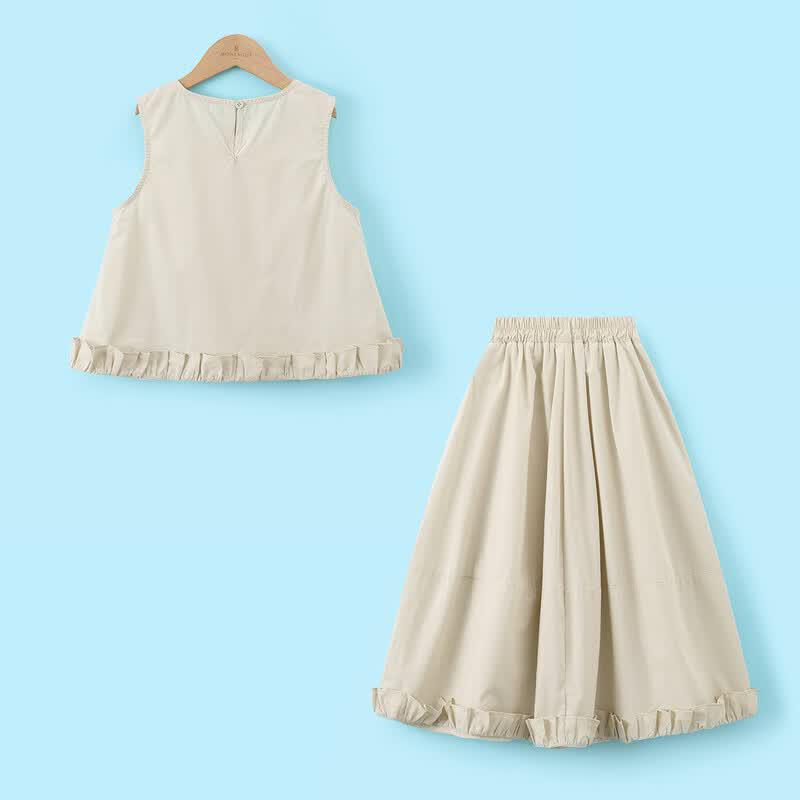 Montagut Girls' Summer Ruffle Sleeveless Top & Skirt Casual Set