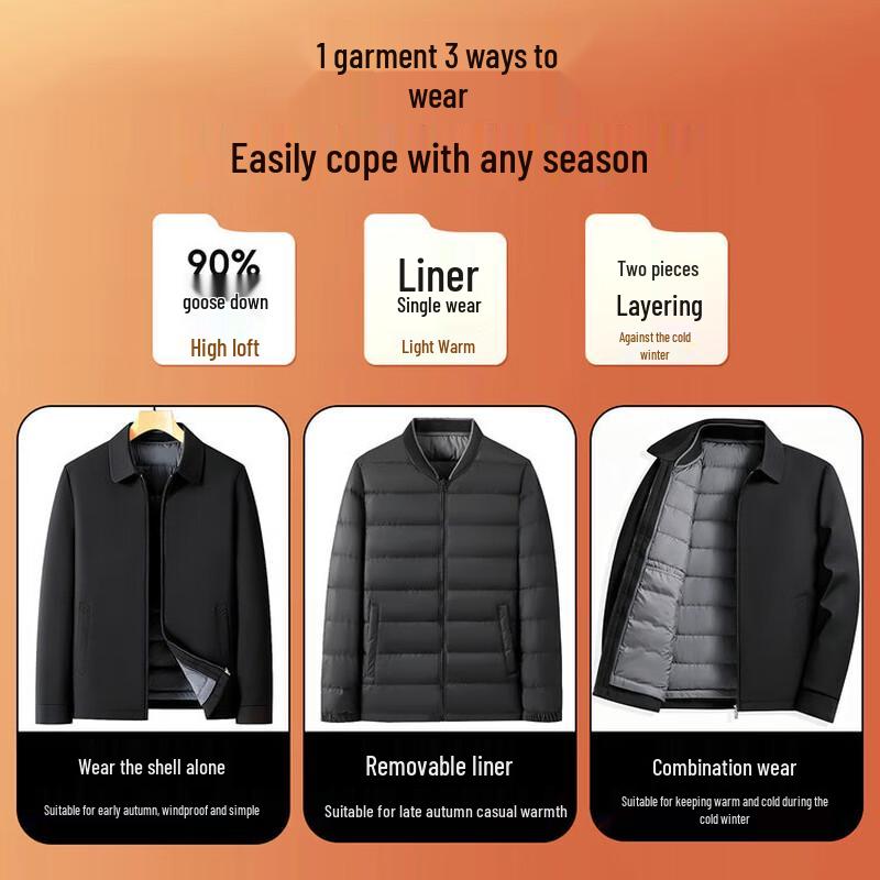 Romon Men's Detachable Liner Goose Down Jacket