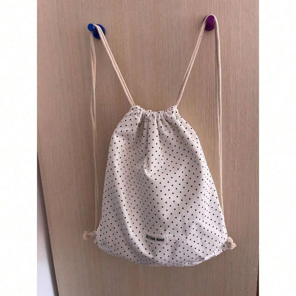 Drawstring Polka Dot Backpack Casual Simple Versatile Large Capacity Travel Commuter Bundle Backpack