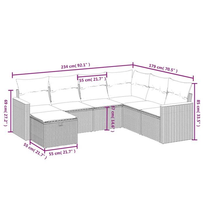 VidaXL Garden Lounge Set with Cushions 7 Pcs, Patio Sofas, Patio Furniture Set, Outdoor Furniture, Grey 3265330