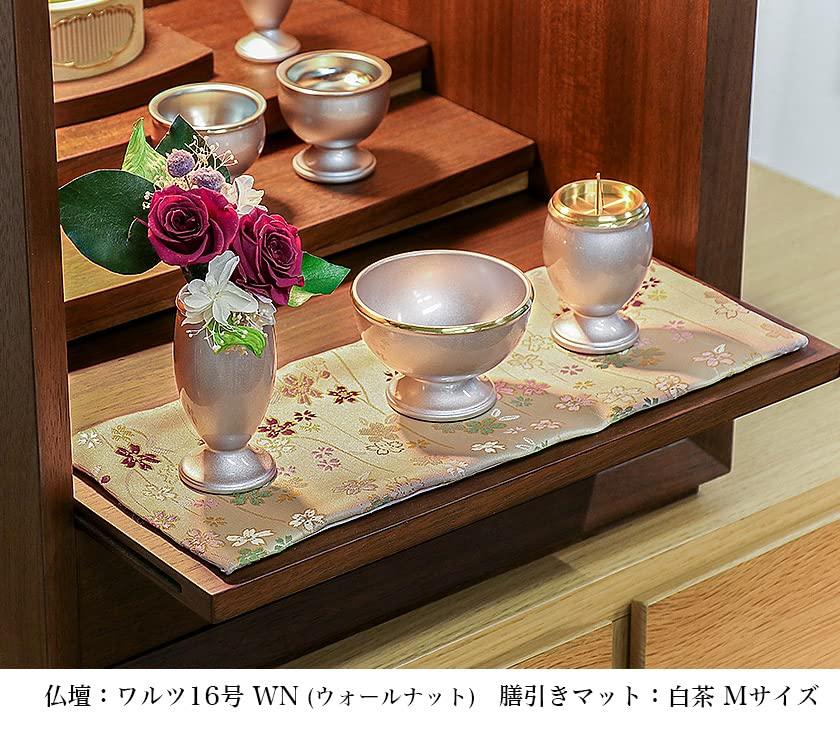 Buddhist Altar Table Mat, "Sakura Pattern," Flame-Retardant, 24 x 10 cm, Small, 002. White/Brown