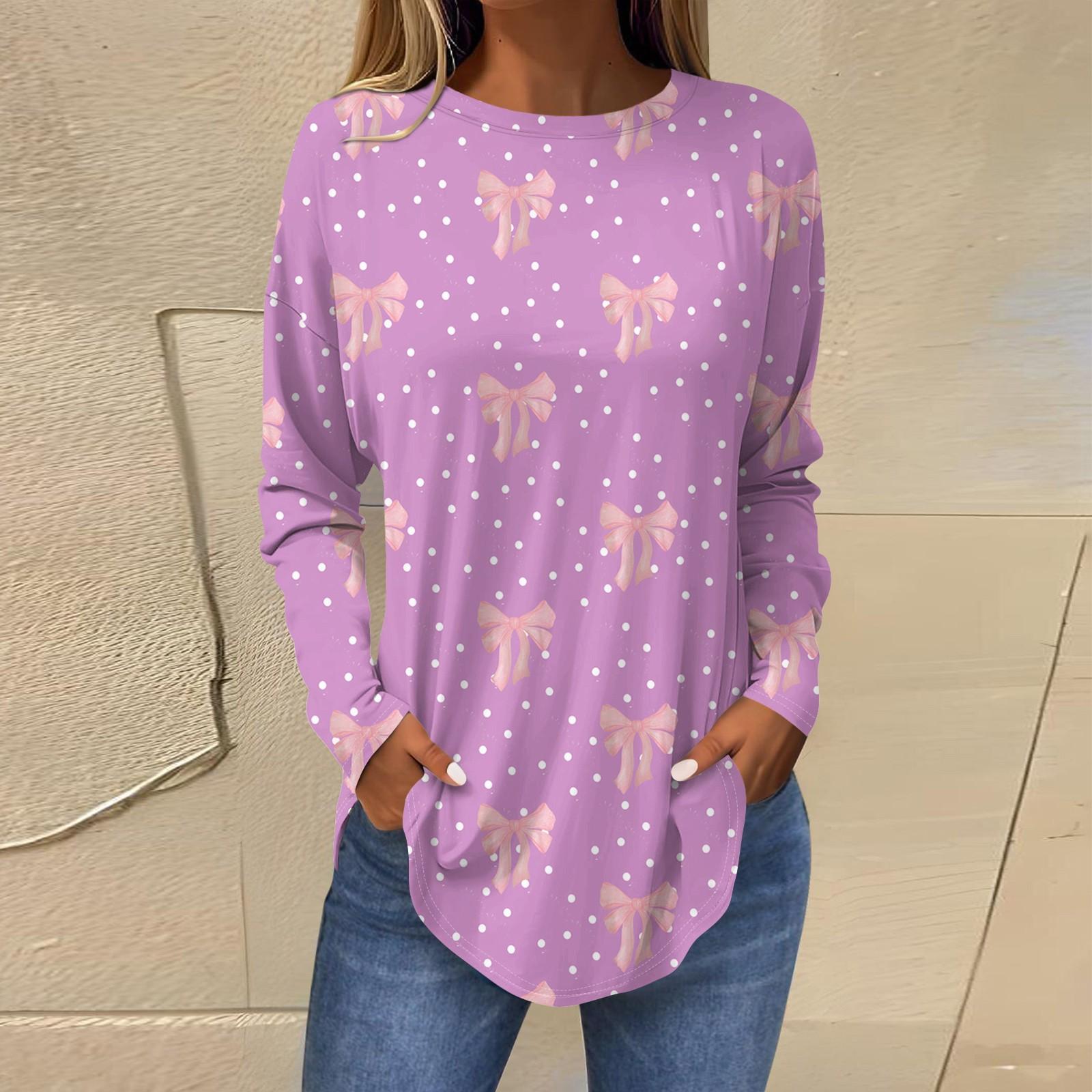 

Valentines Day Shirts for Women Cute Love Heart Print T-Shirt Long Sleeve Tunic Tops Cotton Pullovers S