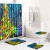 Christmas Waterproof Shower Curtain Four-Piece Floor Mat Combination Set Household Door Mat Bedroom Living Room Carpet