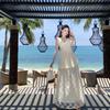 French Collar Chiffon Suspender Skirt Set Women's Summer Beautiful Beach Vacation Mesh Embroidered Word Dress