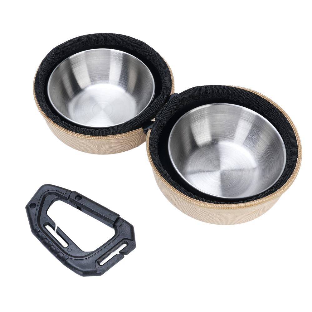 EVA Carry Case Double Dog Bowls Green and Khaki Cat Feeding Bowl  Outdoor Hiking