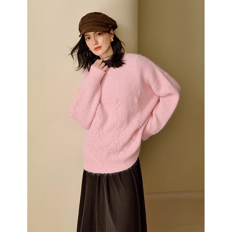 INMAN Women's Gentle Embossed Floral Embroidery Sweater