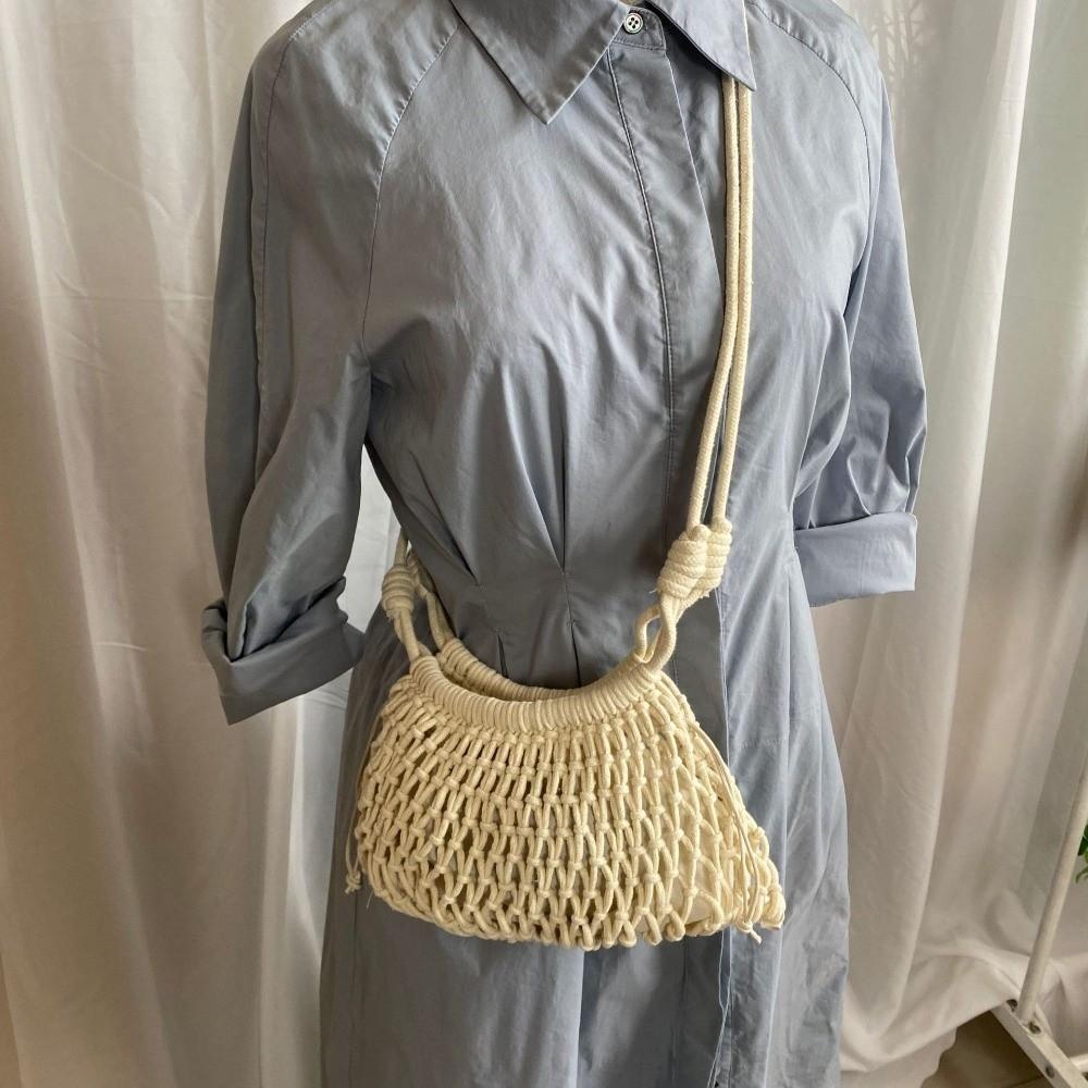 Net Pouch Yarn Woven Crossbody Bag Large Capacity Hollow Fishnet Bag Crochet Shoulder Pouch  School