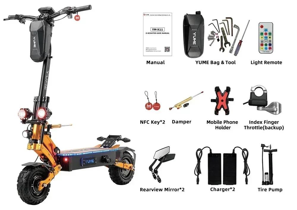 EU YUME X11+ Elektrická koloběžka 6000W 60V 27Ah Baterie Dva motory 11palcové pneumatiky 90KM Maximální dojezd 150KG Maximální rychlost 95km/h E-Koloběžka