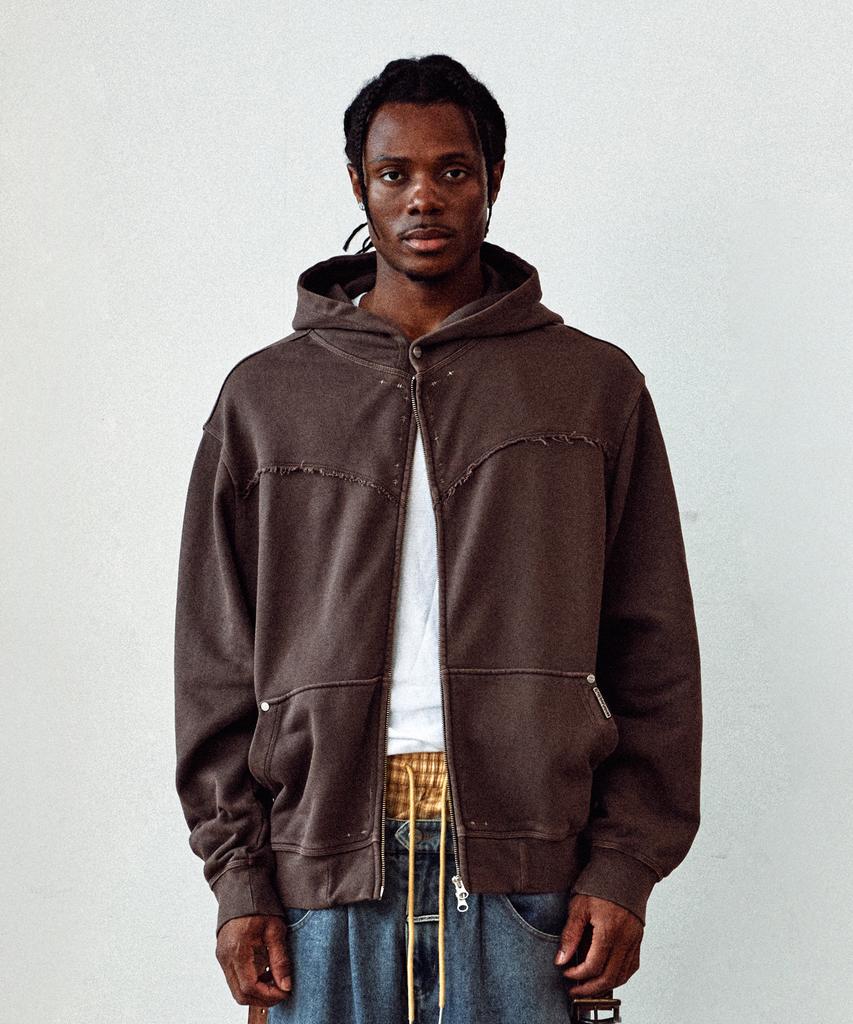 Thevinylhouse Dyed Hoodie Zip-Up Brown