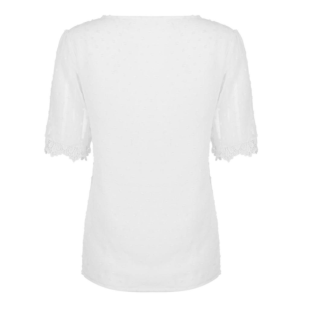 New Women's Lace Jacquard V-Neck Short Sleeve Casual T-Shirt