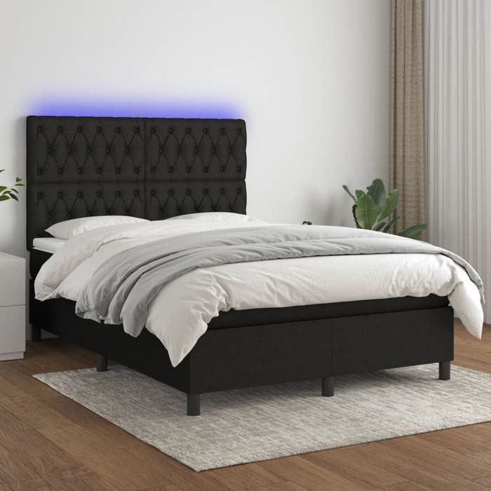 VidaXL Slat Bed Base with Mattress and LEDs, Upholstered Bed, Double Bed, Adult Bedroom Interior Bed, 3135111