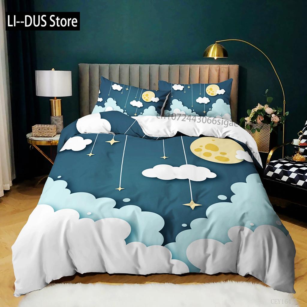 Sky Duvet Cover Set Queen Polyester Blue Sky White Clouds Sun Print Bedding Set For Girl Teen Lovely Children Bedroom Collection